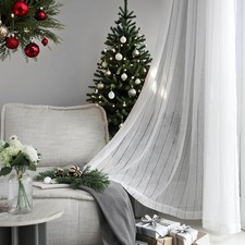 White Curtains Semi Sheer Curtain Panels Stripes Window Treatments for Bedroo...