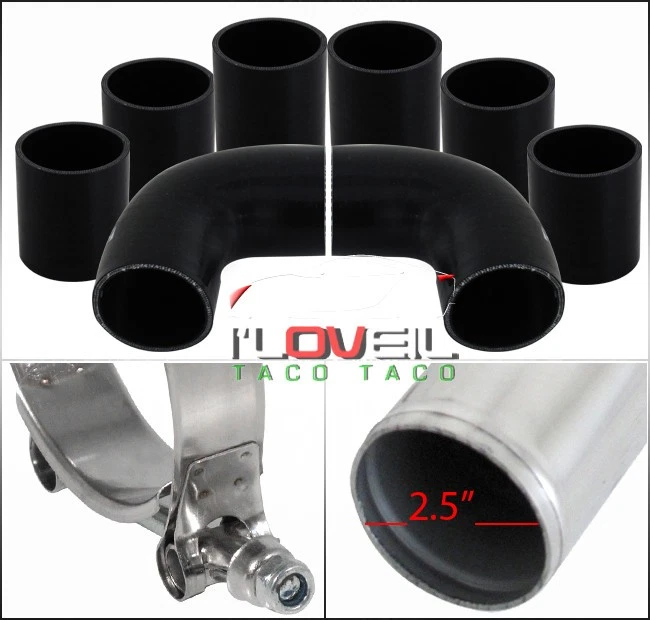 2.5" Diy Black Silicone Coupler Aluminum Intercooler Piping Kit T-Bolt Clamps Foto 3 de 3
