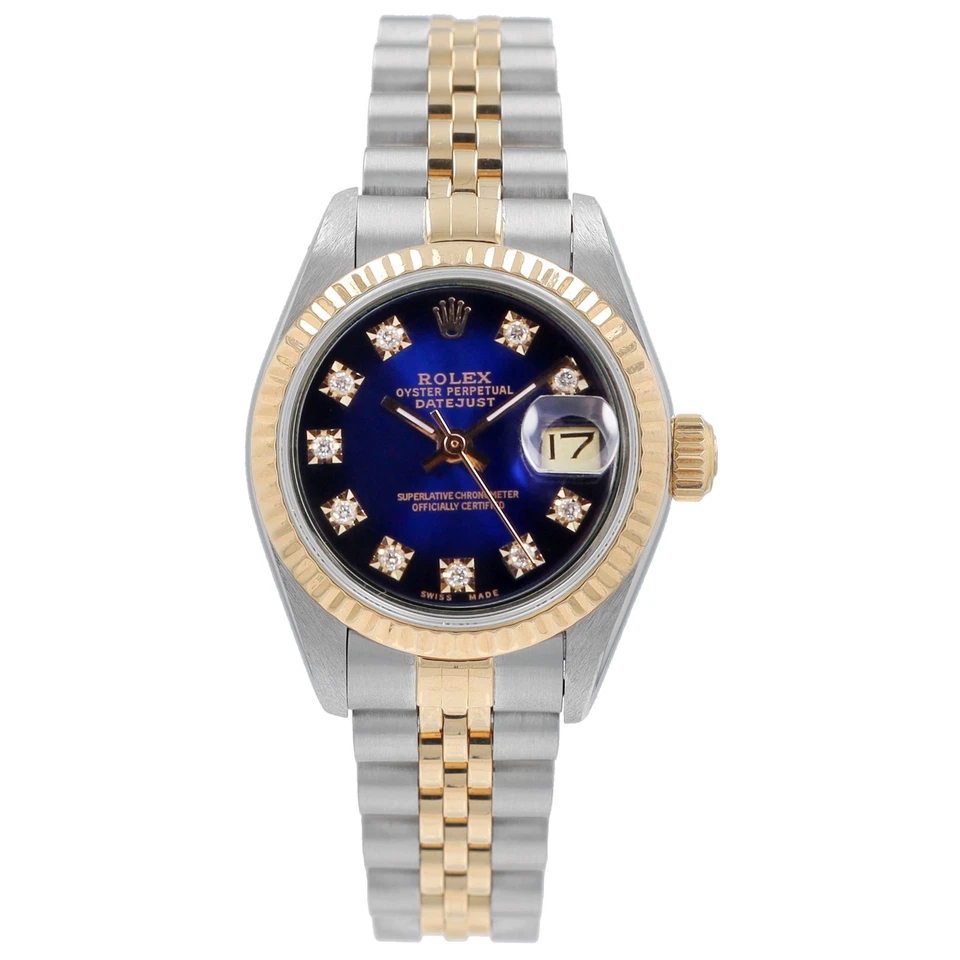 Женские часы Rolex Datejust двухцветная синяя виньетка бриллиантовый циферблат золото и сталь юбилейные - Изображение 2 из 4