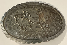 Cowboy Wrangler Western Horse Bull Style Belt Buckle Silver Metal Vintage U.S.A.