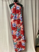 Vtg Hilo Hattie Hawaiian Floral Sarong Wrap Dress OS Beach Coverup   953 