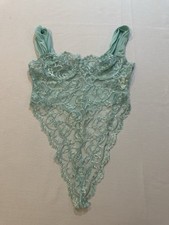 Victoria s Secret Vintage Lace Teddy Bodysuit 36C Aqua Blue Sheer Underwire