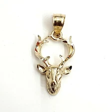 14k yellow Gold deer buck male head Pendant charm gift diamond cut jewelry 1.4g