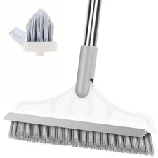 2 in 1 Floor Scrub Brush V Shape Stiff PVC Bristles Stainless Handle Silver