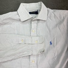 Polo Ralph Lauren Button Down Shirt Mens 15.5 34/35 White Blue Check Long Sleeve