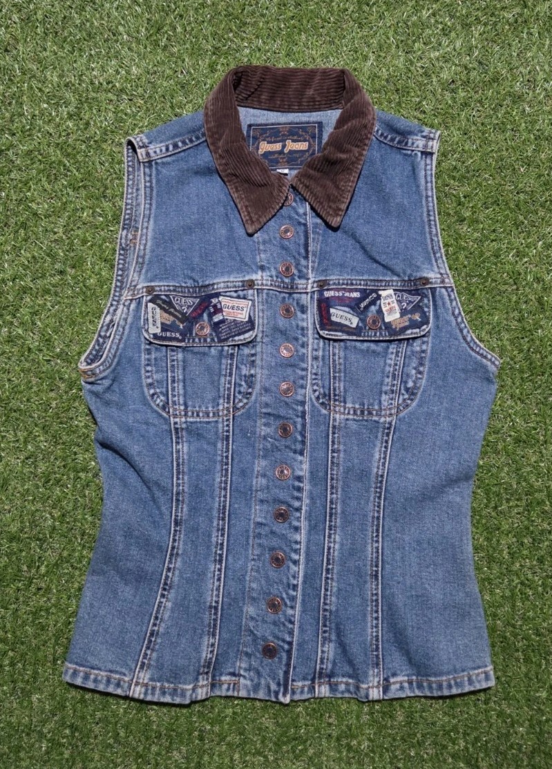 Vintage GUESS Denim Jean Vest Size Small Made In USA Y2K