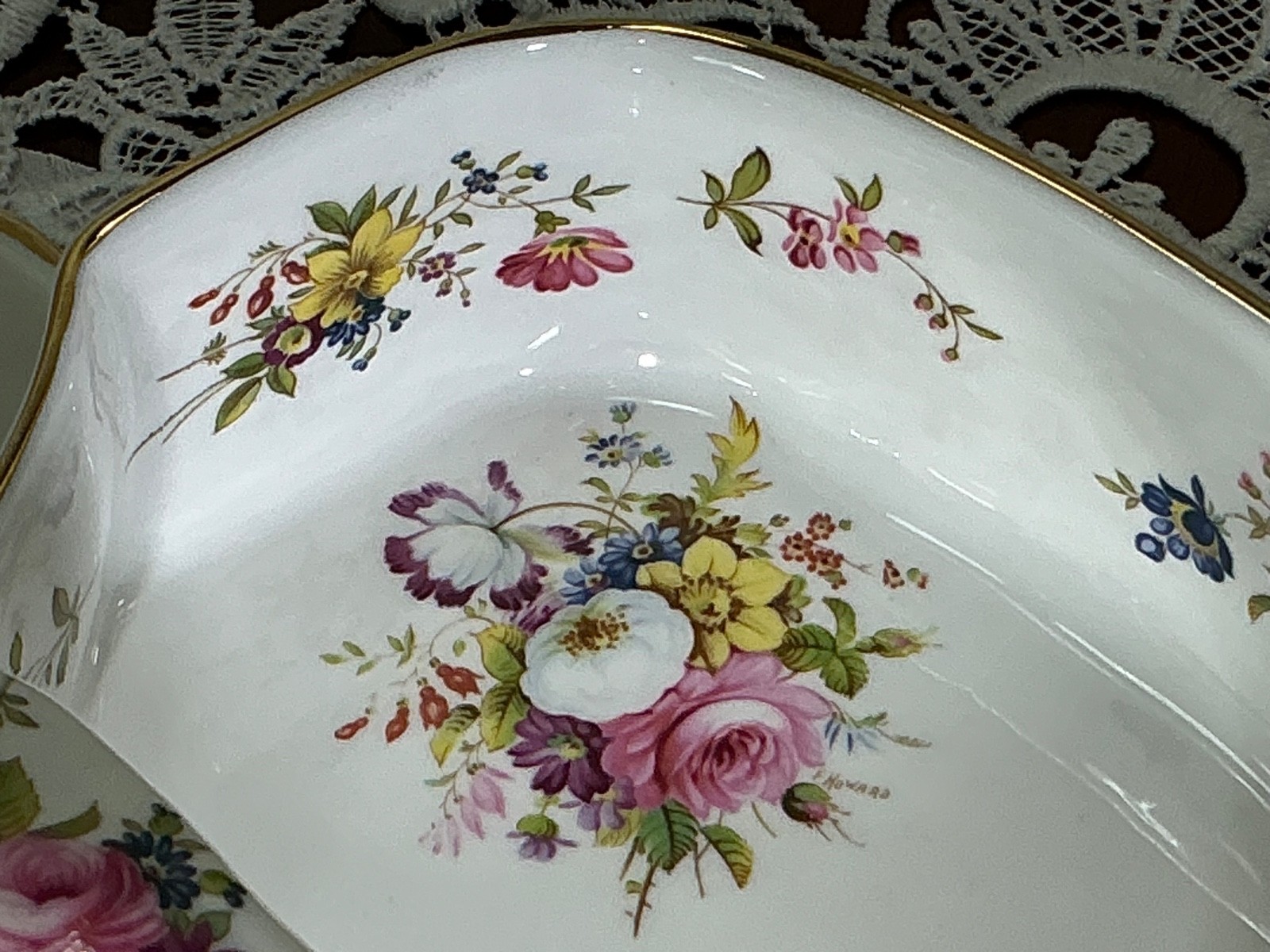 Hammersley F. Howard signed Hand Painted Breakfast Serving Strawberry Basket