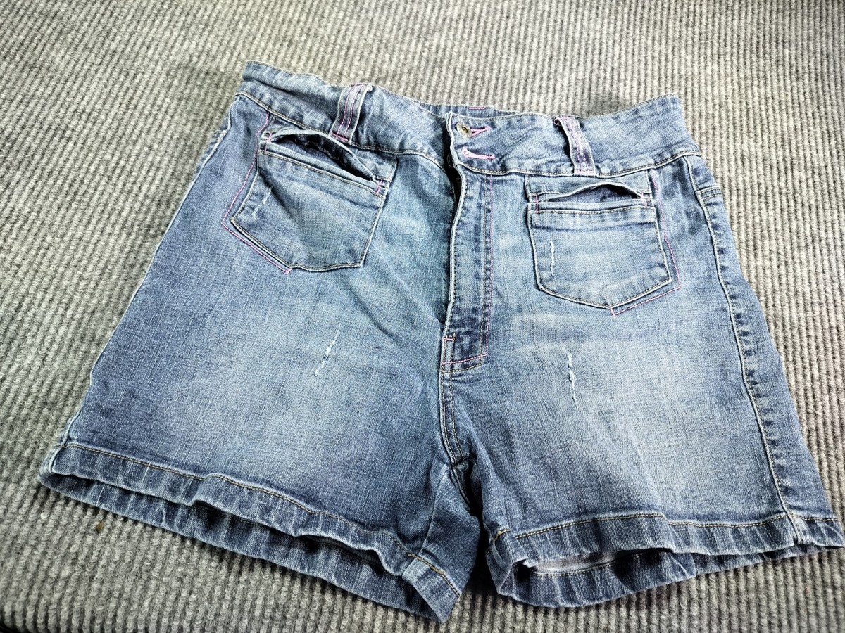 Leemo USA Jeans Denim Shorts Size 17/18 Pockets Zipper Distressed Beach Vacation