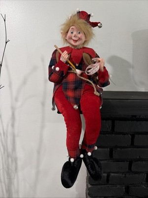 Jingle Joy LG 29'' Posable  Elf Paintbrush Measuring Tape Red Velour /flannel New