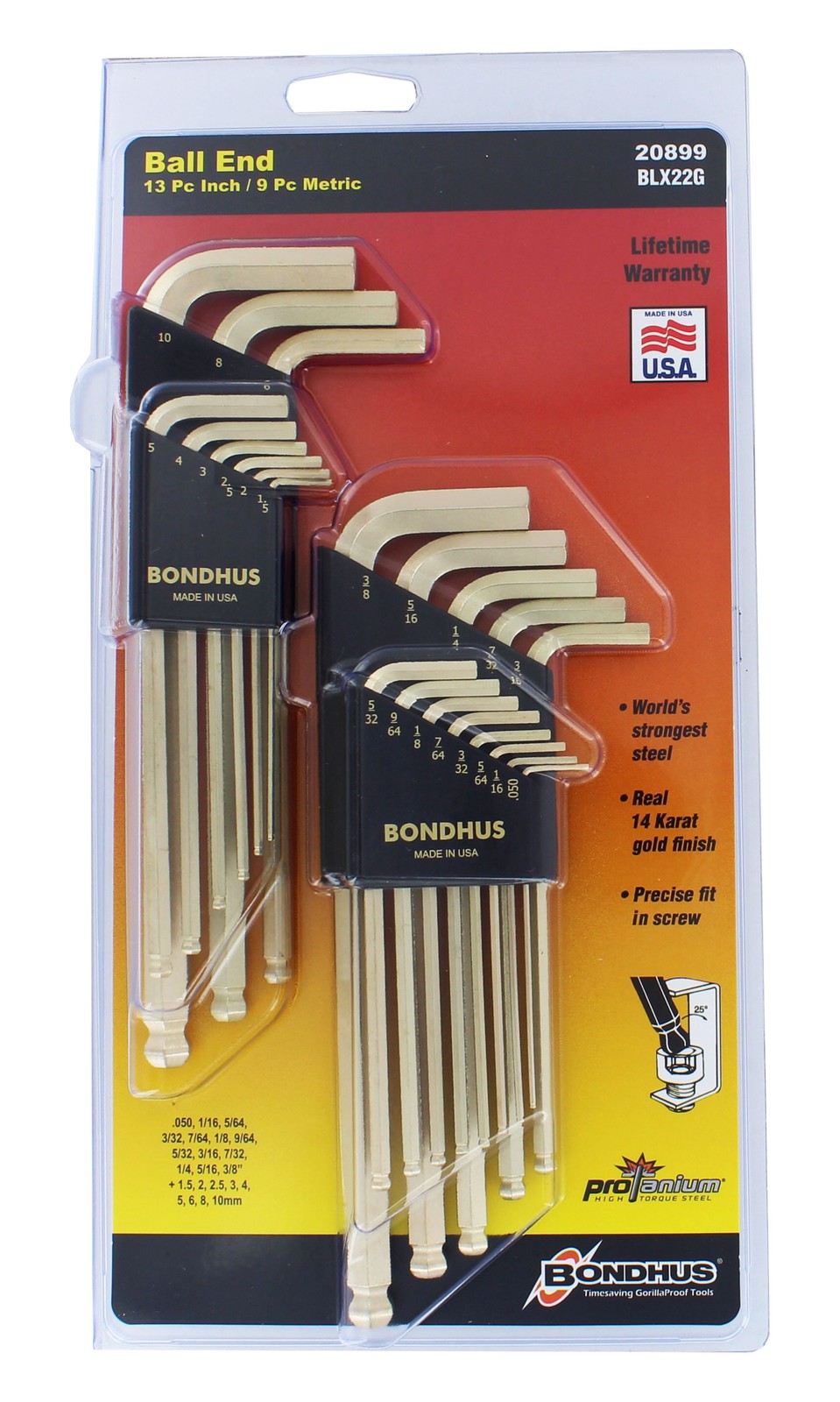 Bondhus 20899 Ball End L-Wrench Double Pack, Metric/SAE Hex Key Wrench Set