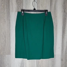 Jones NY Womens 14P Vintage Wool Pencil Skirt Lined Green Pleated Knee Length