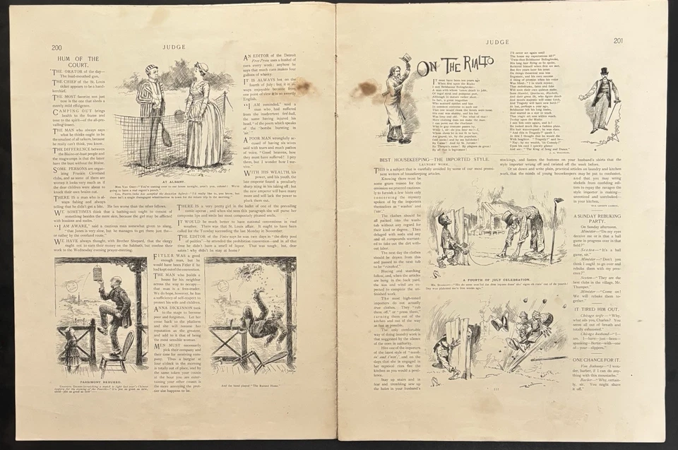 JUDGE MAGAZINE JULY 7, 1888 - HUMOR & SATIRE - GREAT ILLUSTRATIONS - Image 3 of 4