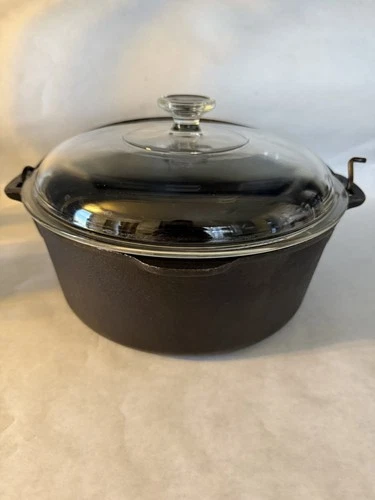 Wagner’s 1891 Original 5 Quart Cast Iron Dutch Oven With Pyrex Glass Lid USA