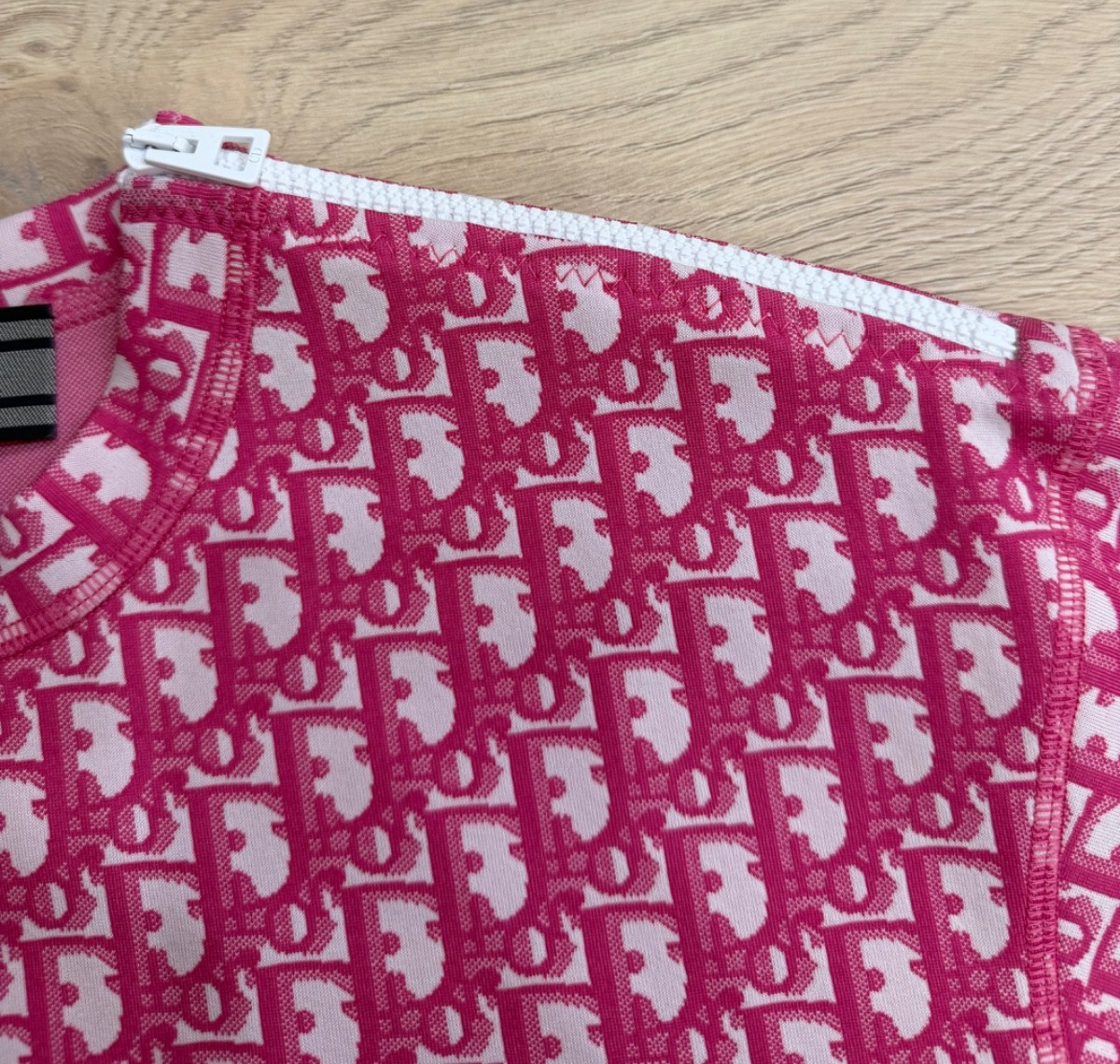 Dior Jacquard Oblique Logo Pink White Top Short Sleeve Zipper