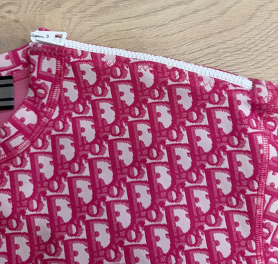 Dior Jacquard Oblique Logo Pink White Top Short Sleeve Zipper