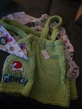 Kids Grinch Christmas Cozy Outfit Long Sleeve Shirt Suspender Skirt Set 18 M NWT