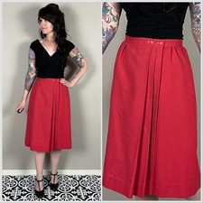 Vintage 1970s Red Pleated High Waisted Wrap Skirt  26" Waist