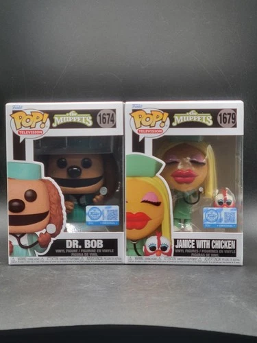 Funko Pop Television 1674 + 1679 Muppets Dr Bob & Janice with Chicken Funko Shop
