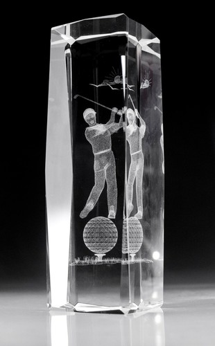 Großer Golf 3D Glas Briefbeschwerer Laser geätzt unglaubliche Details Schwung Ball Geschenk - Bild 5 von 7