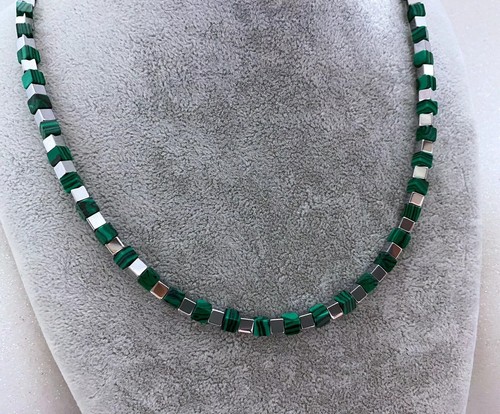 Collana Girocollo Uomo Pietra Naturale Turchese Malachite rondelle 4mm - Foto 5 di 7