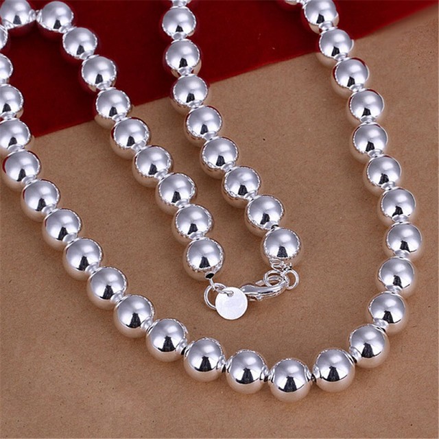 silver 925 chain 10MM beads men women necklace Jewelry fashion cute nice N097 silver 925 chain 10MM beads men women necklace Jewelry fashion cute nice N097