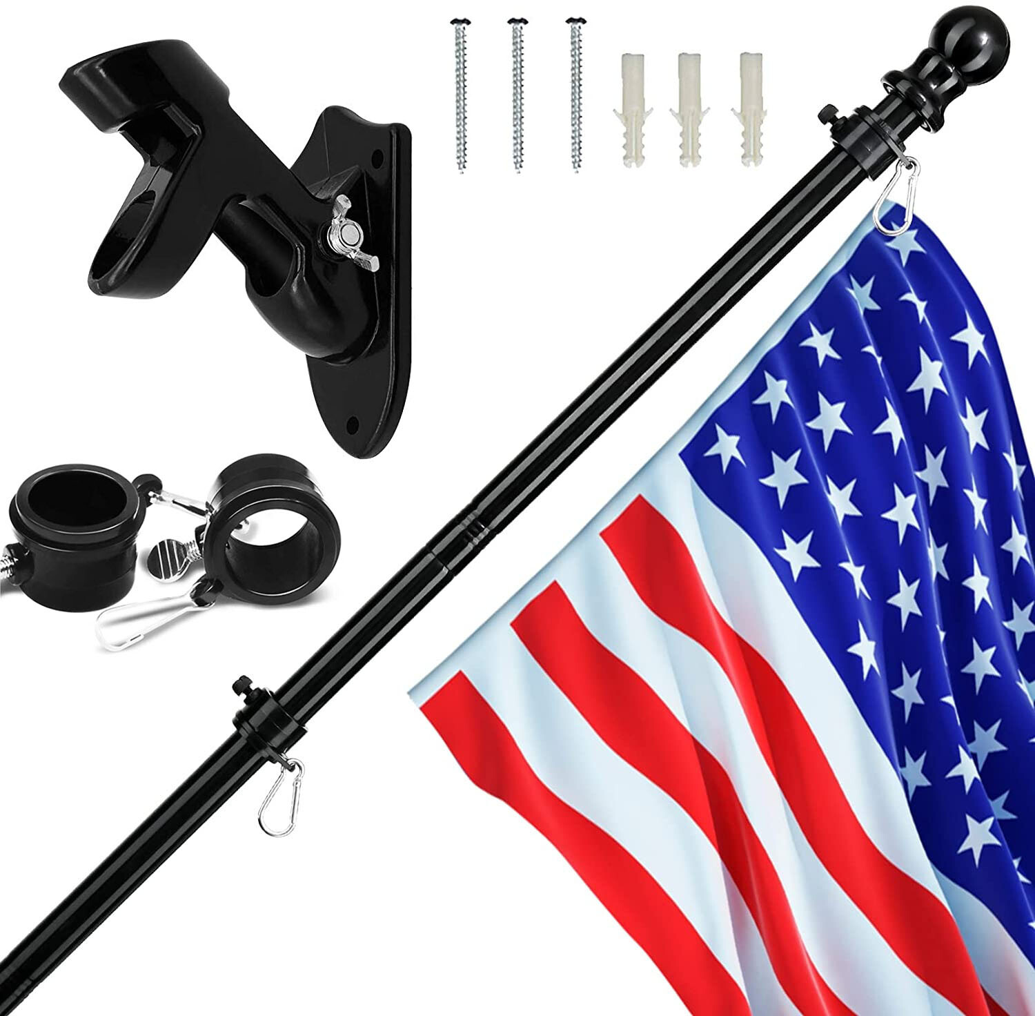 5ft Tangle-Free Spinning Flag Pole Kit – Weather Resistant Rustproof Metal (Black) 3 thumbnail image