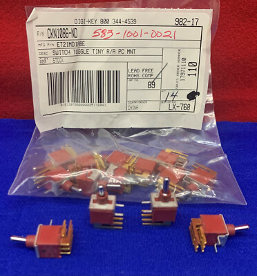 DIGI-KEY C&K SWITCH TOGGLE SWITCH ET21MD1ABE TINY R/A PC MNT DPDT. 