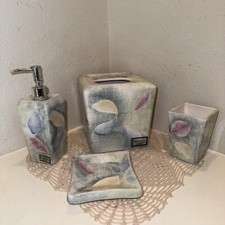 4 Piece Set CROSCILL Tissue Cover Tumbler Soap Dish Lotion Or Soap Dispenser