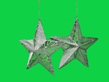 Set of 2 large Silver Glitter Wire Metal scroll 3D Star Christmas Tree Ornament