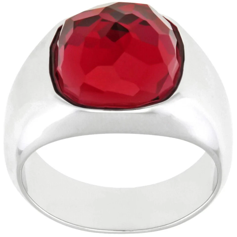 Anillo Swarovski para mujer punto enchapado en rodio cuadrado cristal rojo, talla 7 5160888