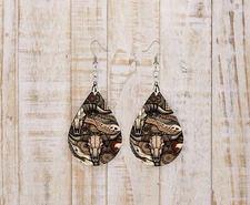 Western Collage Wood Dangle Teardrop Print Earrings Jewelry