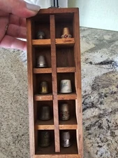 Vintage Sewing Thimbles lot of 9 brass, silver, embroidered 