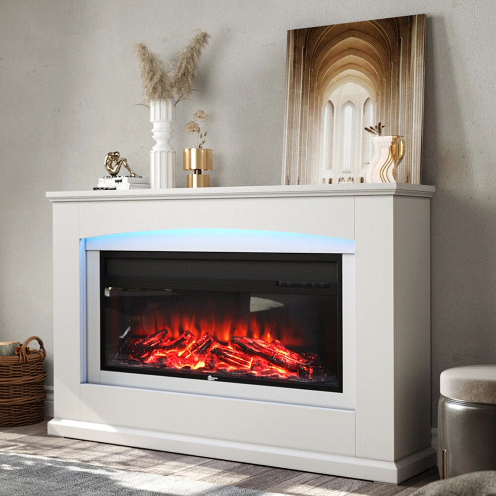 2kW Electric Log Fire Suite 34u0026#034; Mantelpiece Inset Fireplace Freestand  LED Flames | eBay