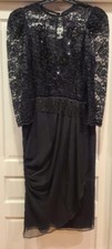 Cachet by Bari Protas Formal Dress Black with Lace Fringe  Sequins Medium