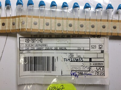 DE2E3KY102MN2AM01 MURATA CAP CER 1000PF 250VAC RADIAL ROHS 30 PIECES