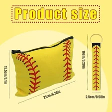 Softball Cosmetic Bag Kit 10 Pcs Portable Softball Makeup Bags with 10Pcs Keycha