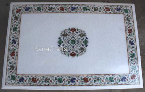 Rectangle Marble Dining Table Top Floral Pattern Inlay Work Office Meeting Table