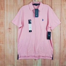 U.S. Polo Assn Mens Polo Shirt Medium Pink Cotton Stretch Collared Short Sleeve