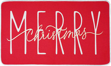 Merry Christmas Doormat, Red Gold Winter Seasonal Door Mat Christmas Holiday Low