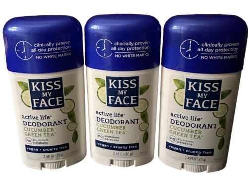 3 Pack Kiss My Face Deodorant PF Active Life Stick Cucumber Green Tea 2.48 Oz