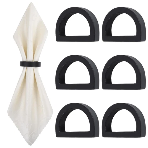 Wooden Napkin Rings Set of 6 Handcrafted Wood Semicircle Napkin Holders Black