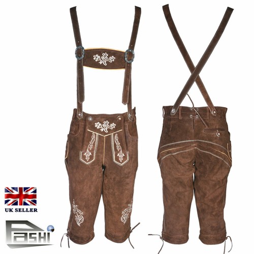 lederhosen bavarian Bundhosen oktoberfest trachten UK WAIST 36  Knee length - Picture 1 of 6