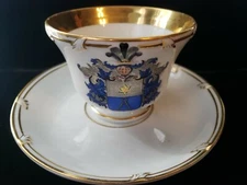 KPM Berlin Hand Painted Oversized Cup & Saucer Gold Star Crest Plumes 1849-1870
