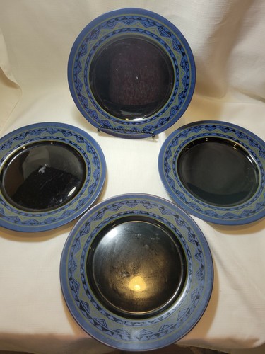 Arcoroc France Yucatan Blue Aztec 10 75 Dinner Plates Dk Blue Center Lot Of 4