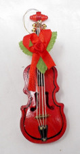 Vintage Handmade Wood Violin Christmas Ornament 6" Tall