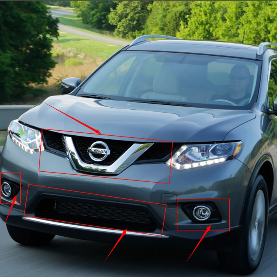 Juego de luces antiniebla y parrilla superior e inferior delanteras para Nissan Rogue 2014-2016 Foto 2 de 4