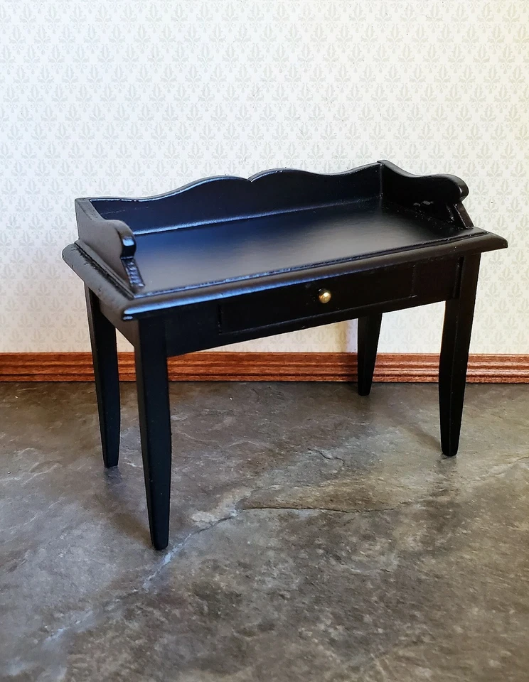 Dollhouse Writing Desk with Drawer Wood Black Finish 1:12 Scale Furniture - Image 2 of 4