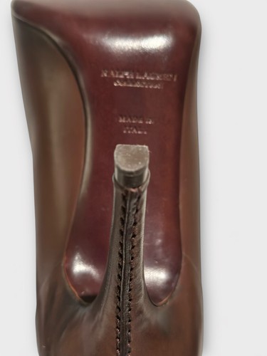 RALPH LAUREN Peeptoe Pump, tacón tapizado en cuero, aprox. 8 cm, marrón, talla 41 - NUEVO - Imagen 8 de 13