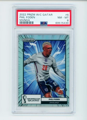 2022 Phil Foden Panini Prizm World Cup Manga England Case Hit Card SSP PSA 8