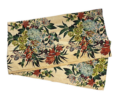 2 Vintage Antique Drapes Panels Curtains Tropical Vibrant Floral Pattern 1930s